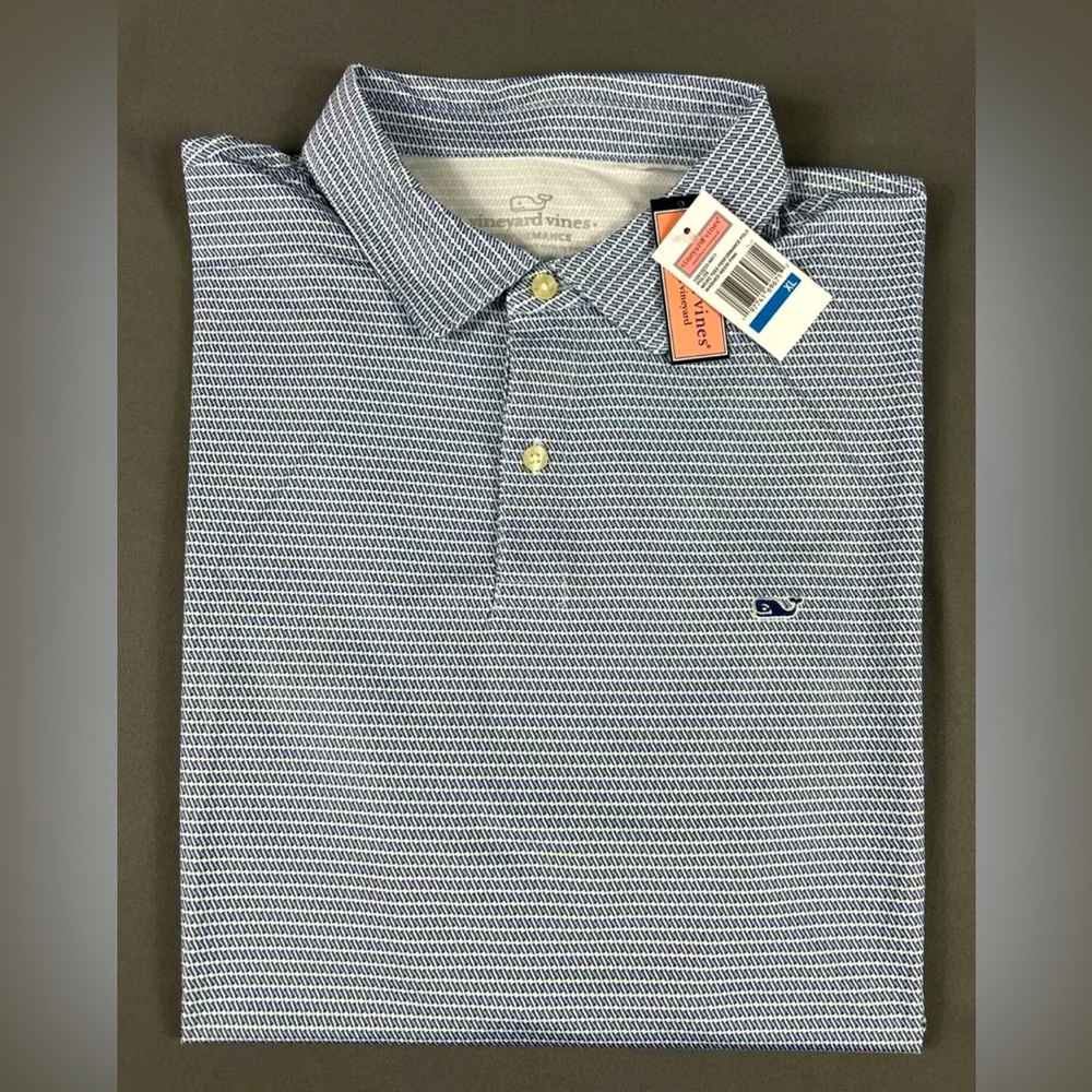 Vineyard Vines Golf Shirt Polo Micro Tees Print XL Blue White Pink Polyester